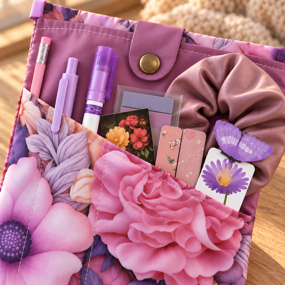 Purple Blind Date With a Book Gift Set –  Reusable Book Sleeve Cover with Pockets