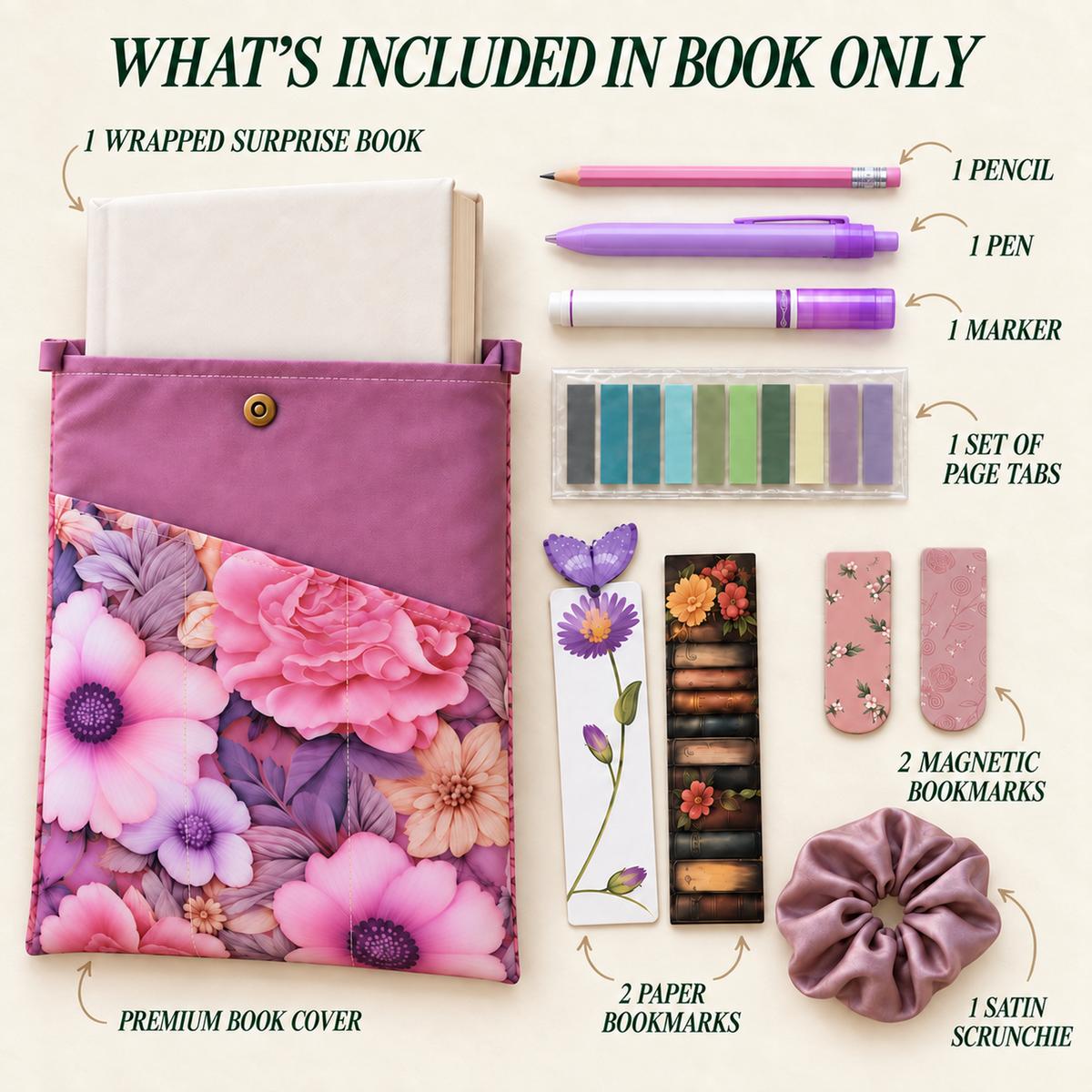 Purple Blind Date With a Book Gift Set –  Reusable Book Sleeve Cover with Pockets