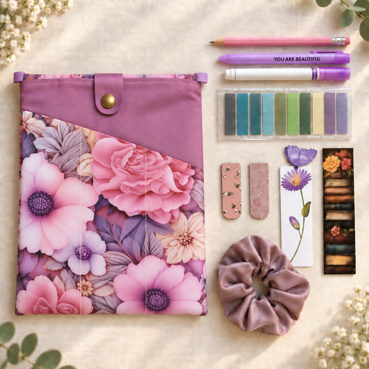 Purple Blind Date With a Book Gift Set –  Reusable Book Sleeve Cover with Pockets