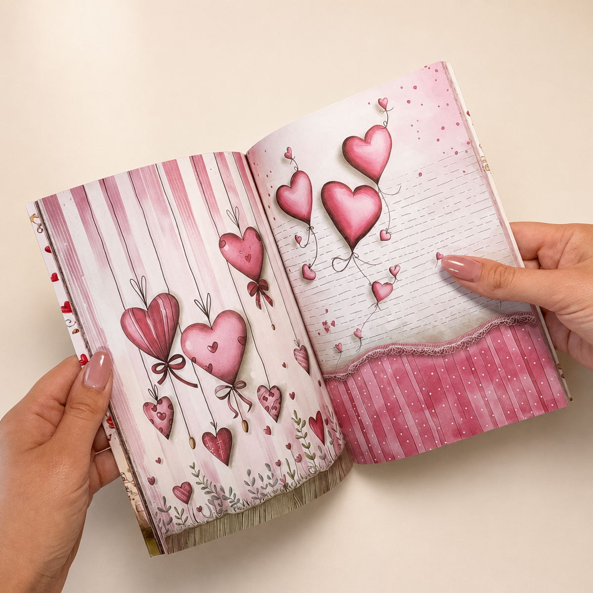 Romantic Rose Illustrated Journal Set, 13-Piece Pink A5 Stationery Kit with 96 Unique Pages, Diary, Notebook