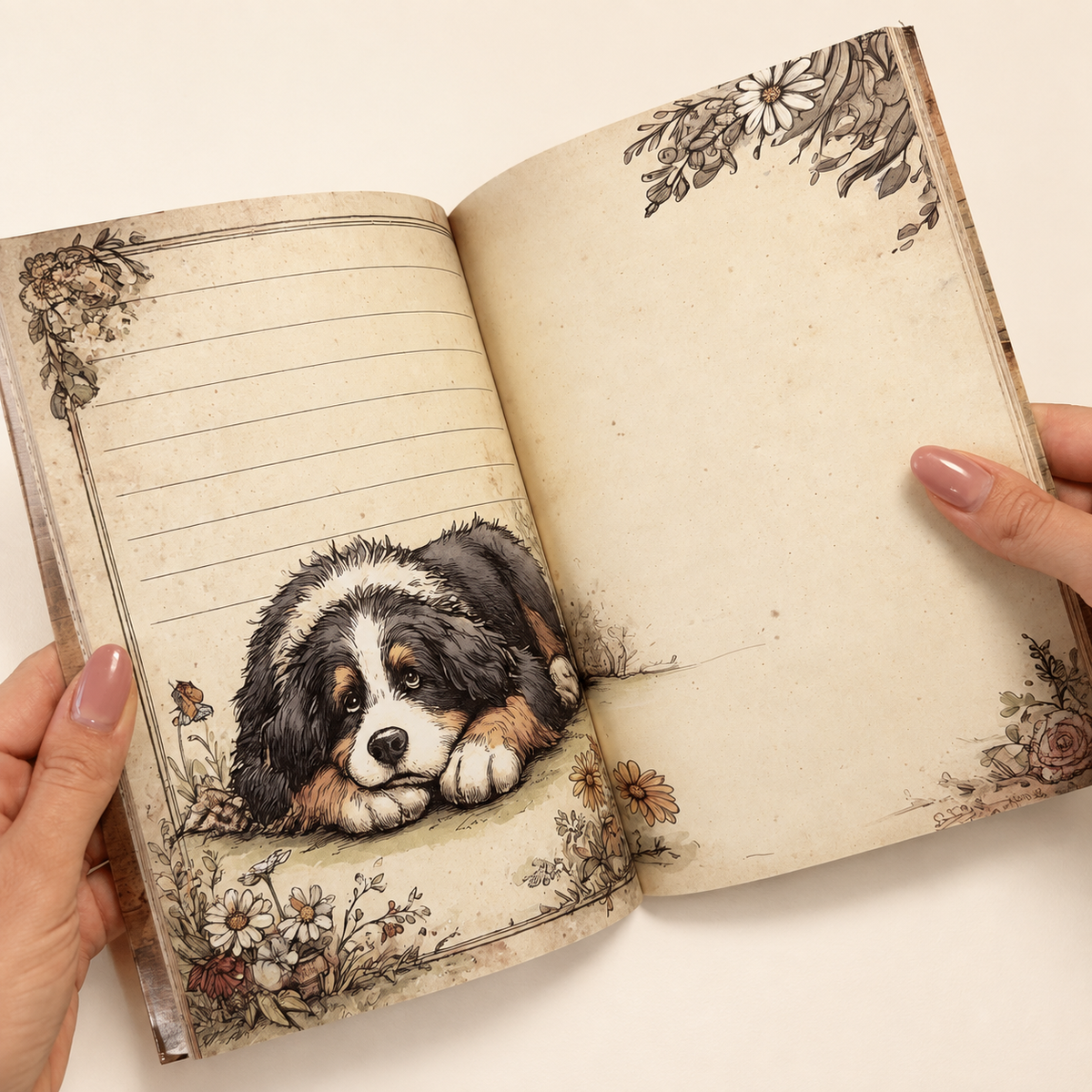 Vintage Dog Illustrated Journal & Diary Notebook Set, 13-Piece A5 Stationery Kit, 96 Unique Pages