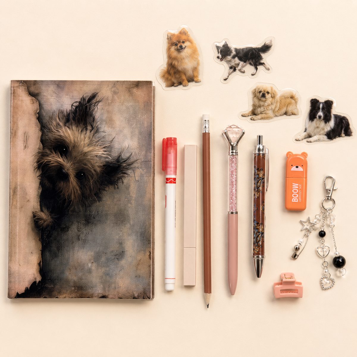Vintage Dog Illustrated Journal & Diary Notebook Set, 13-Piece A5 Stationery Kit, 96 Unique Pages