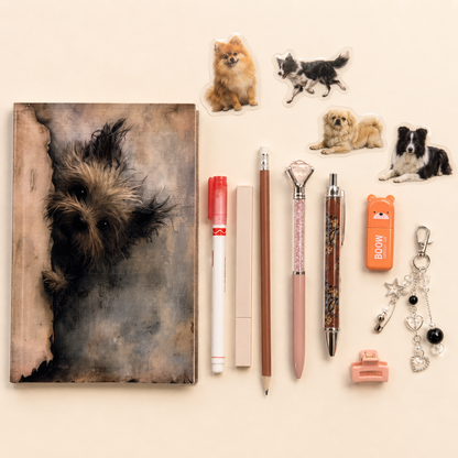 Vintage Dog Illustrated Journal & Diary Notebook Set, 13-Piece A5 Stationery Kit, 96 Unique Pages