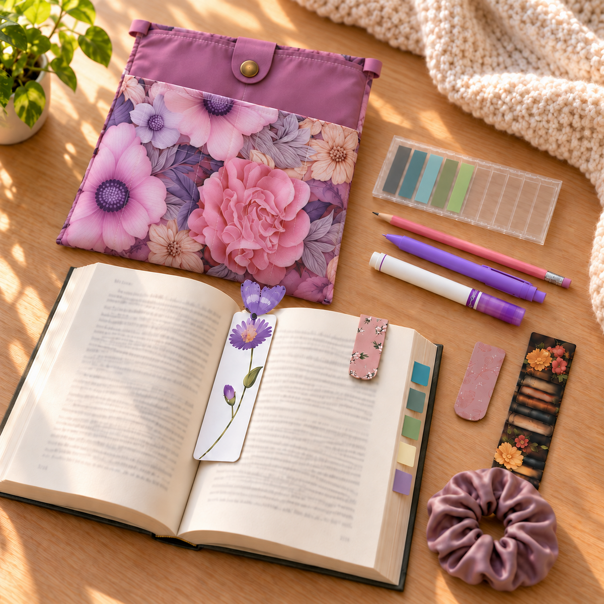 Purple Blind Date With a Book Gift Set –  Reusable Book Sleeve Cover with Pockets