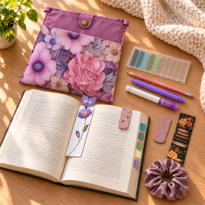 Purple Blind Date With a Book Gift Set –  Reusable Book Sleeve Cover with Pockets