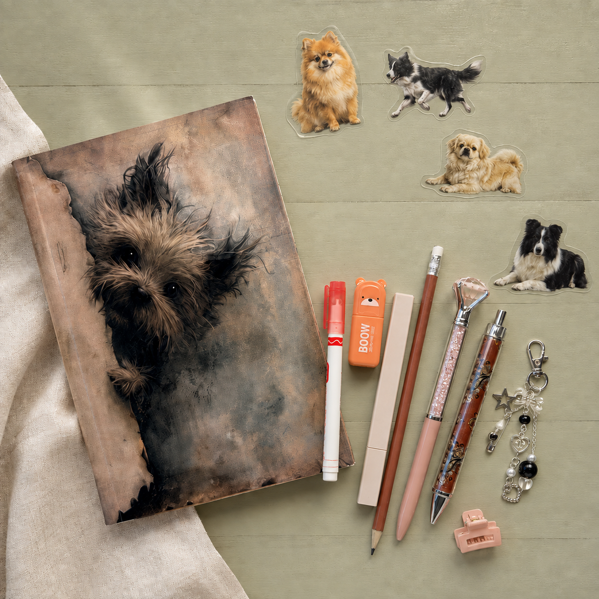 Vintage Dog Illustrated Journal & Diary Notebook Set, 13-Piece A5 Stationery Kit, 96 Unique Pages
