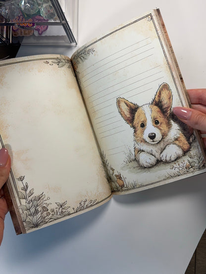 Vintage Dog Illustrated Journal & Diary Notebook Set, 13-Piece A5 Stationery Kit, 96 Unique Pages