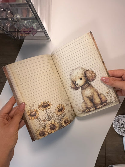 Vintage Dog Illustrated Journal & Diary Notebook Set, 13-Piece A5 Stationery Kit, 96 Unique Pages